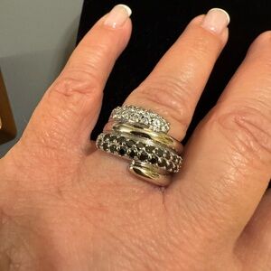 Black and white CZ 925 sterling wide band ring